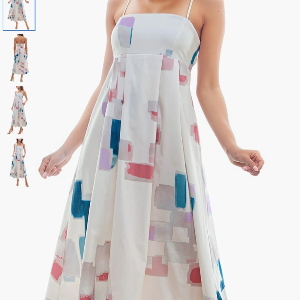 Socialite Print Empire Waist Stretch Poplin Sundress, size L